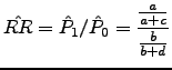 $\displaystyle \hat{RR}=\hat{P}_1/\hat{P}_0=\frac{\frac{a}{a+c}}{\frac{b}{b+d}}$