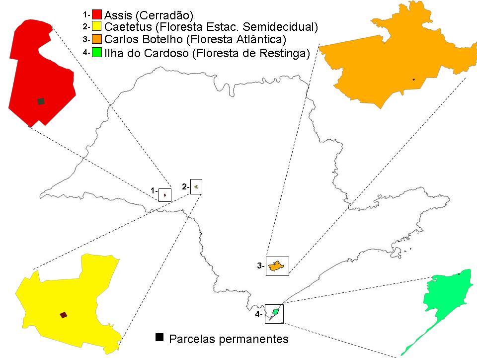 Figura 1: Localização das quatro Unidades de Conservação no Estado de
São Paulo