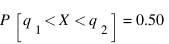 P[q_1 < X < q_2] = 0.50