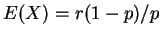 $\displaystyle E(X)=r(1-p)/p$