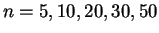 $n = 5, 10, 20, 30, 50$