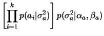 $\displaystyle \left[\prod_{i=1}^k p(a_i\vert\s_a)\right] p(\s_a\vert\alpha_a,\beta_a)$