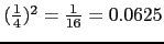$(\frac{1}{4})^2 = \frac{1}{16} = 0.0625$