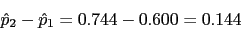 \begin{displaymath}\hat{p}_2 -\hat{p}_1 = 0.744 - 0.600 = 0.144\end{displaymath}