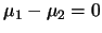 $\mu_1 - \mu_2 = 0$