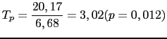 $\displaystyle T_p=\frac{20,17}{6,68}=3,02 (p=0,012)$