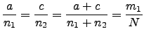 $\displaystyle \frac{a}{n_1}=\frac{c}{n_2}=\frac{a+c}{n_1+n_2}=\frac{m_1}{N}$