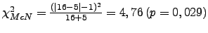 $ \chi^2_{McN} = \frac{(\vert 16-5\vert-1)^2}{16+5}=4,76   (p=0,029)$