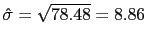 $\displaystyle \hat{\sigma}=\sqrt{78.48}=8.86$