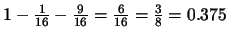 $1-\frac{1}{16} - \frac{9}{16} =
\frac{6}{16} = \frac{3}{8} = 0.375$